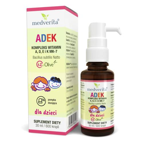 ADEK dla dzieci - kompleks witamin A, D, E i K MK-7 30ml/ 600 kropli Medverita