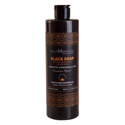 Naturalne czarne mydło Savon Noir z olejem arganowym i odżywczą glinką Rhassoul - żel pod prysznic 400ml Beaute Marrakech