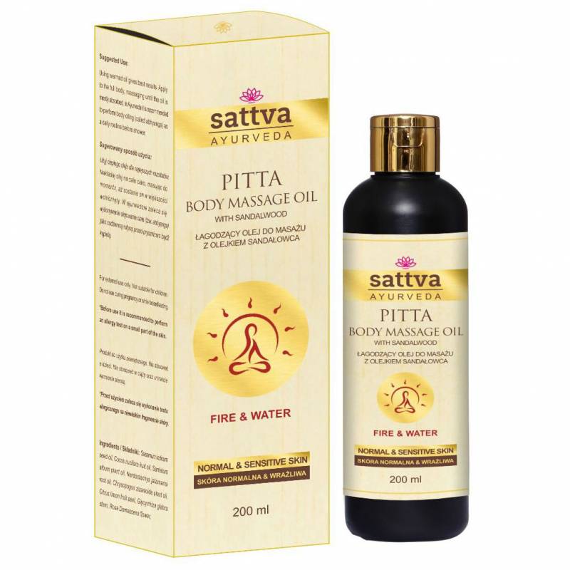 Łagodzący olej do masażu z olejkiem sandałowca PITTA 200ml sattva AYURVEDA